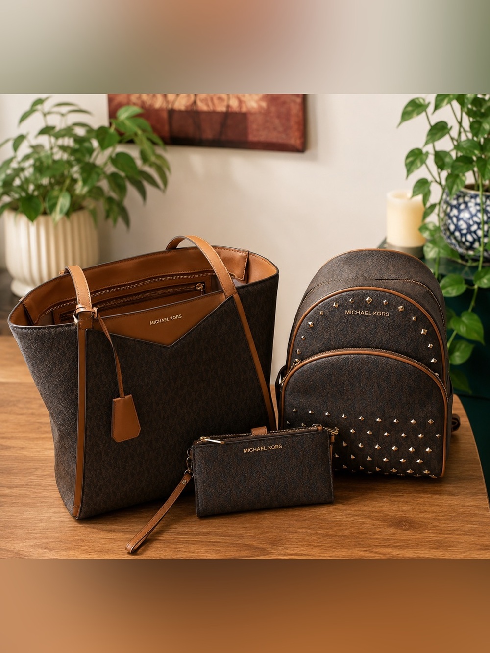 Michael Kors Dark Brown and Black Bag Trio